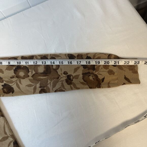 Talbots Women's Med Petite Floral Tan Cardigan Cotton Viscose Angora Sweater - Picture 8 of 10